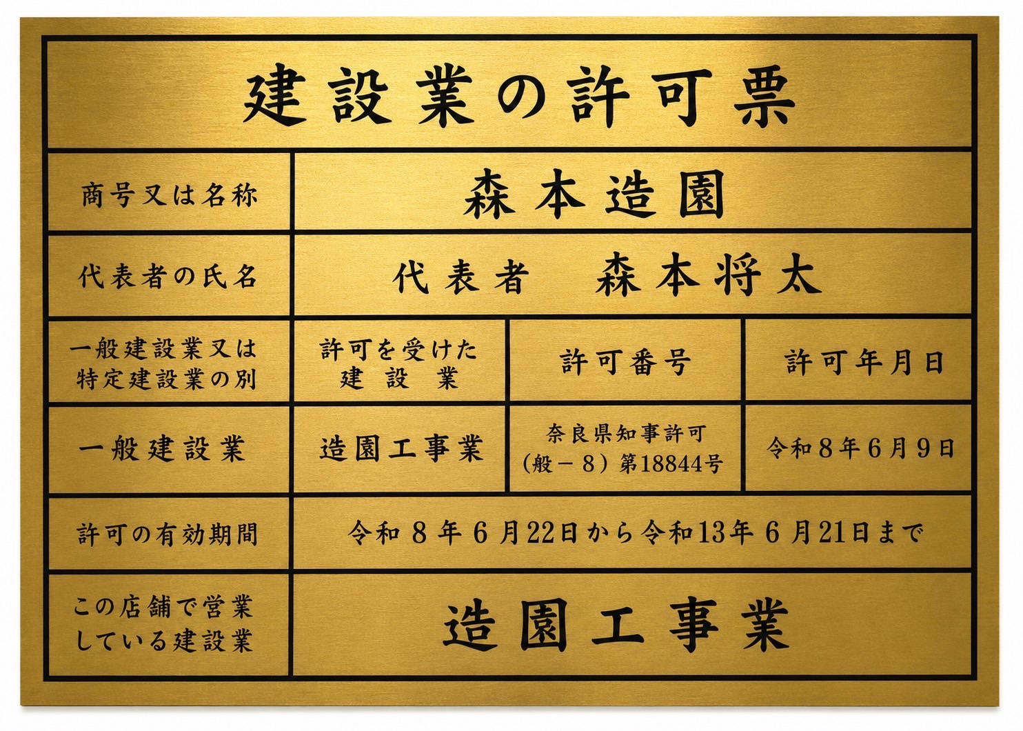 建設業の許可証